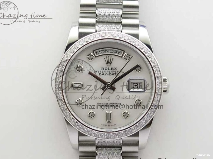 President Dial Crystal SS White Crystal Bracelet MOP on Best SS 128239 Edition Day-Date 36mm Marker A2836 BP 0117